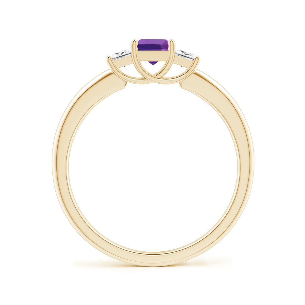 4mm AAAA Square Amethyst and Princess Diamond Three Stone Ring in Yellow Gold Side-1