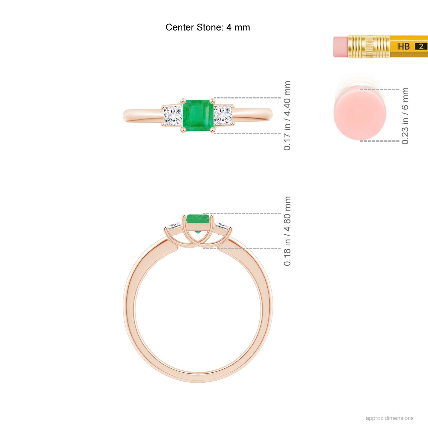 A - Emerald / 0.5 CT / 14 KT Rose Gold