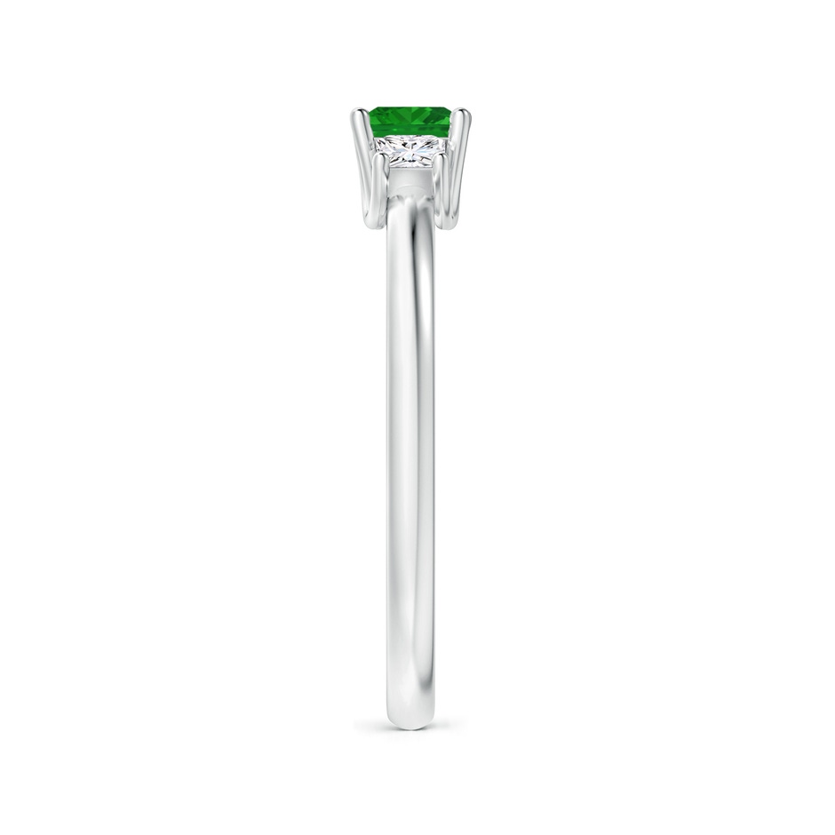 4mm AAA Square Emerald and Princess Diamond Three Stone Ring in P950 Platinum side-2