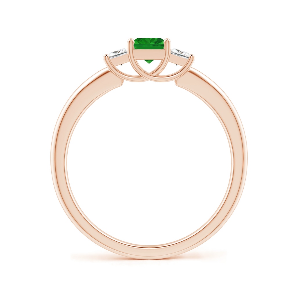 4mm AAA Square Emerald and Princess Diamond Three Stone Ring in Rose Gold Side-1