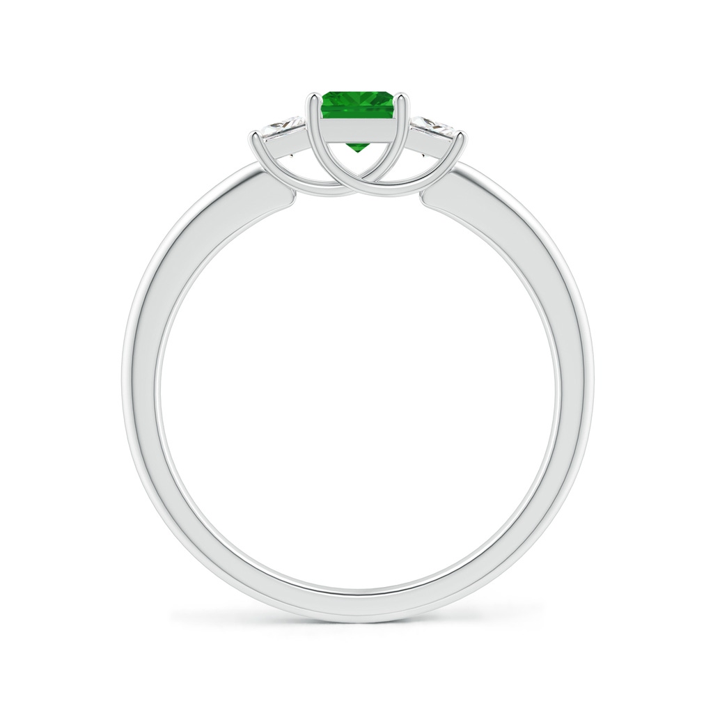 4mm AAA Square Emerald and Princess Diamond Three Stone Ring in White Gold Side-1