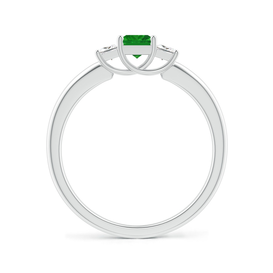 4mm AAA Square Emerald and Princess Diamond Three Stone Ring in White Gold side-1