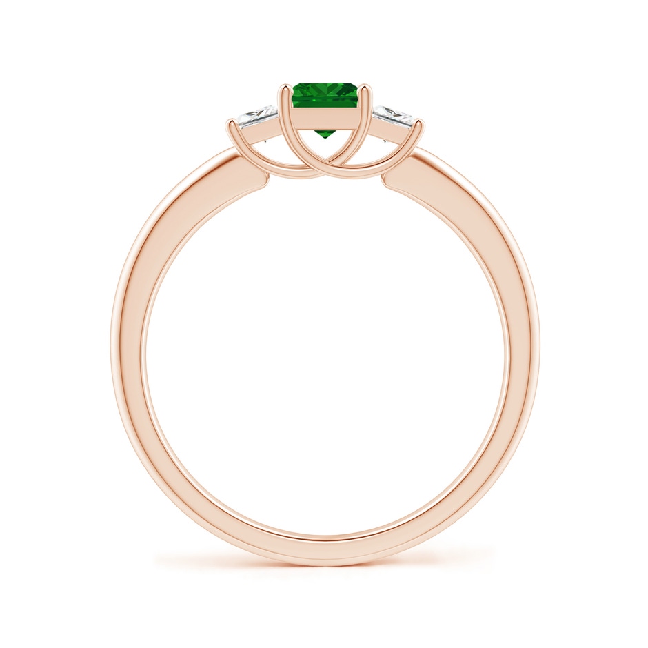 4mm AAAA Square Emerald and Princess Diamond Three Stone Ring in Rose Gold side-1