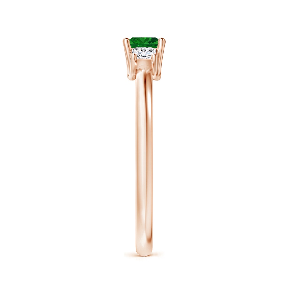 4mm AAAA Square Emerald and Princess Diamond Three Stone Ring in Rose Gold side-2