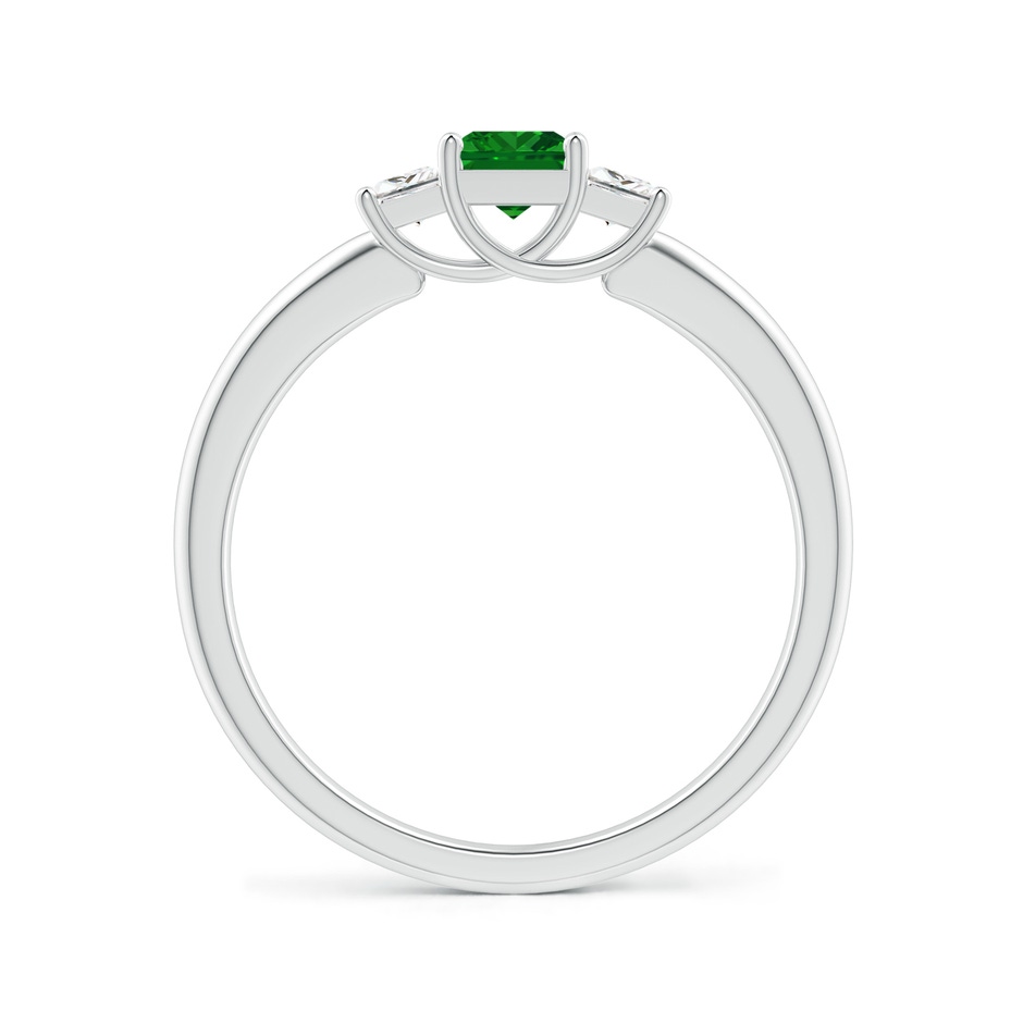4mm AAAA Square Emerald and Princess Diamond Three Stone Ring in White Gold side-1