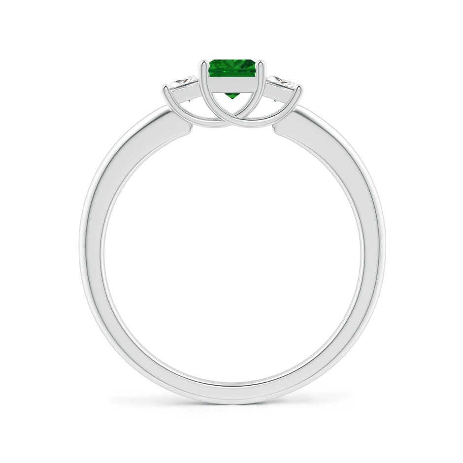 4mm AAAA Square Emerald and Princess Diamond Three Stone Ring in White Gold Side-1