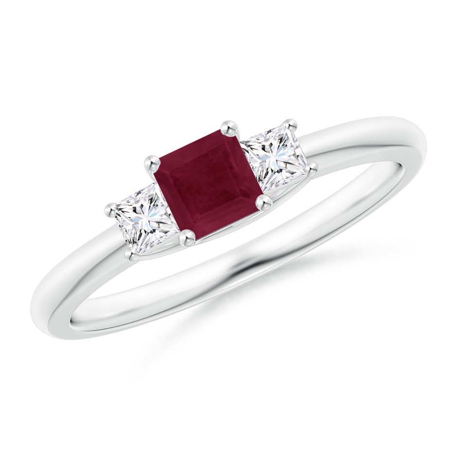 4mm A Square Ruby and Princess Diamond Three Stone Ring in P950 Platinum 