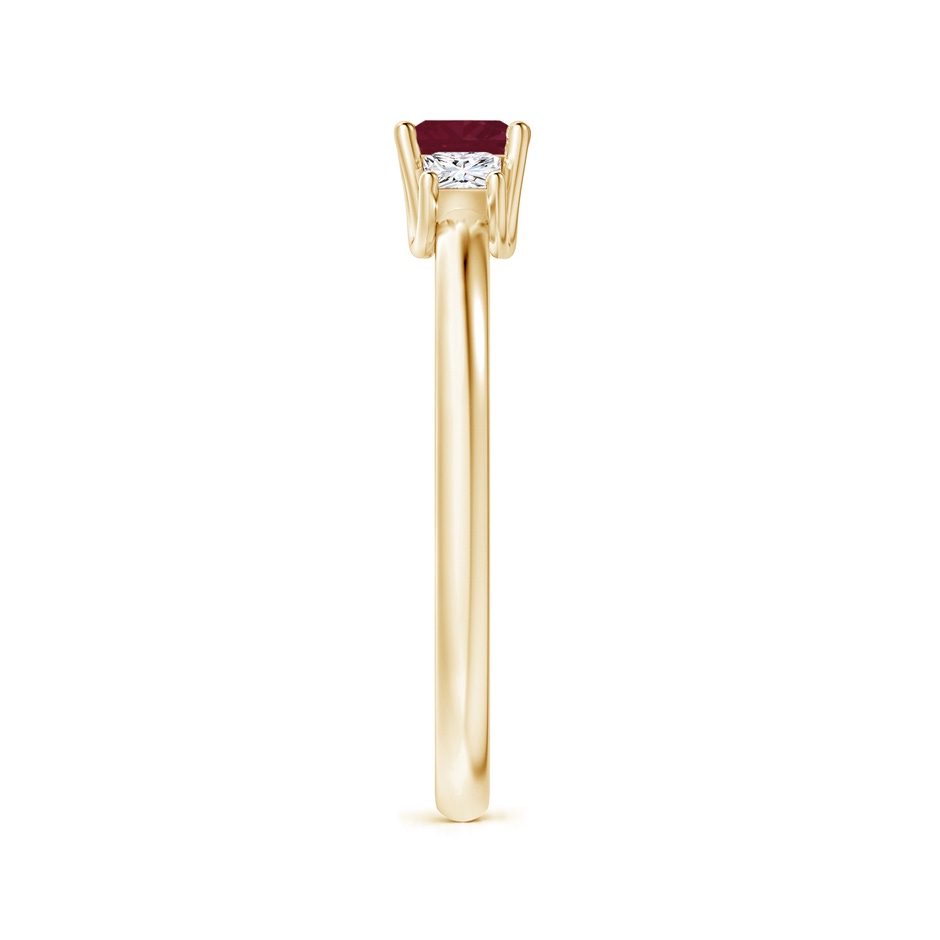 4mm A Square Ruby and Princess Diamond Three Stone Ring in Yellow Gold side-2