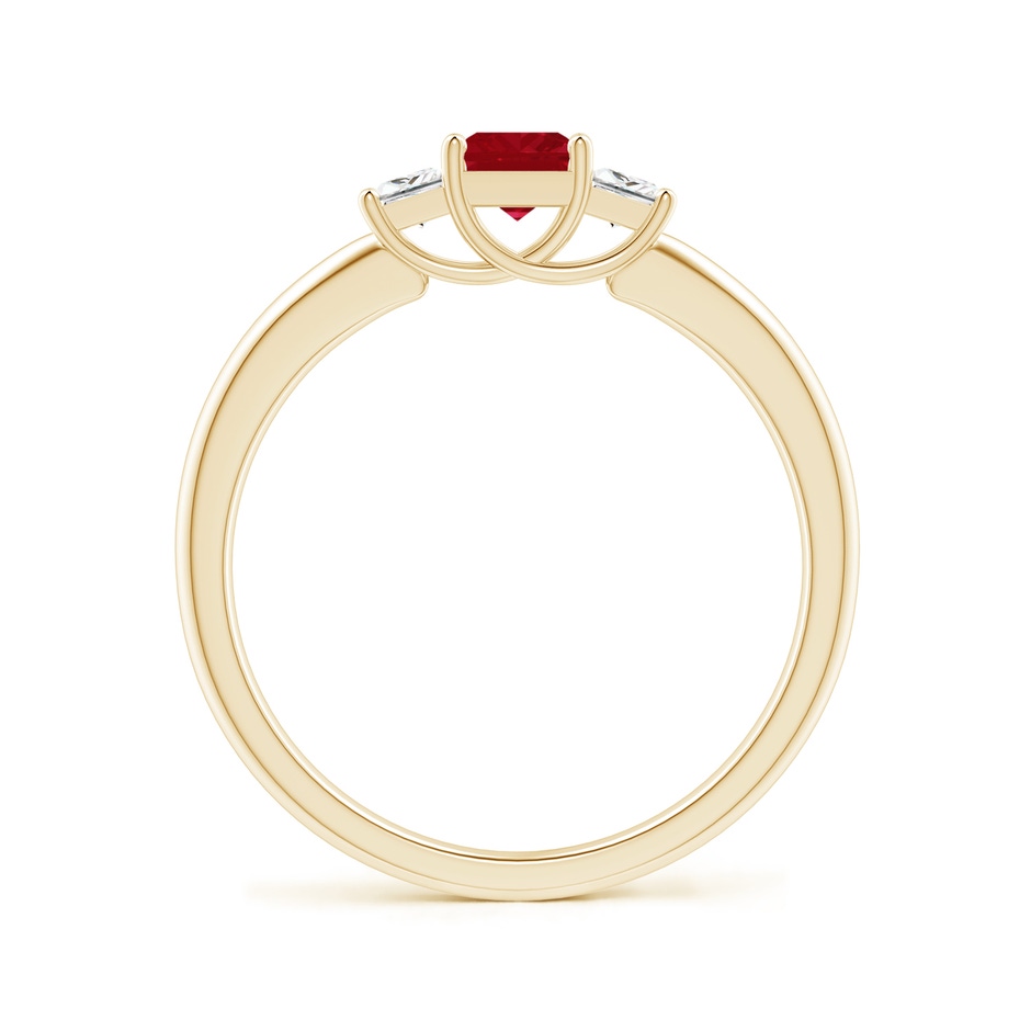 4mm AA Square Ruby and Princess Diamond Three Stone Ring in Yellow Gold side-1