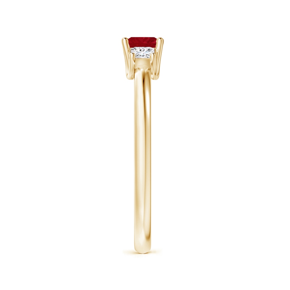 4mm AA Square Ruby and Princess Diamond Three Stone Ring in Yellow Gold side-2