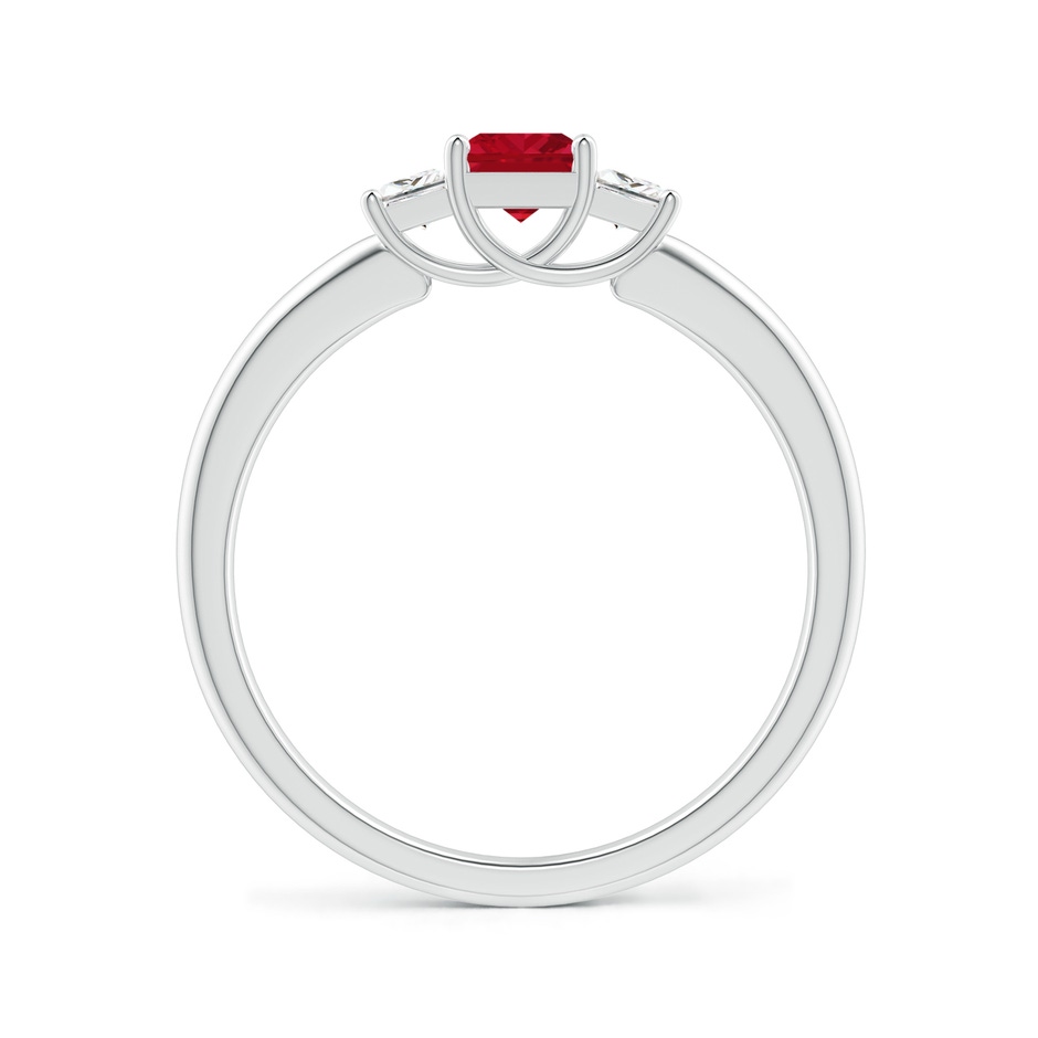 4mm AAA Square Ruby and Princess Diamond Three Stone Ring in P950 Platinum side-1