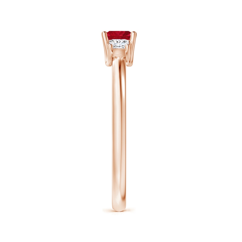 4mm AAA Square Ruby and Princess Diamond Three Stone Ring in Rose Gold side-2
