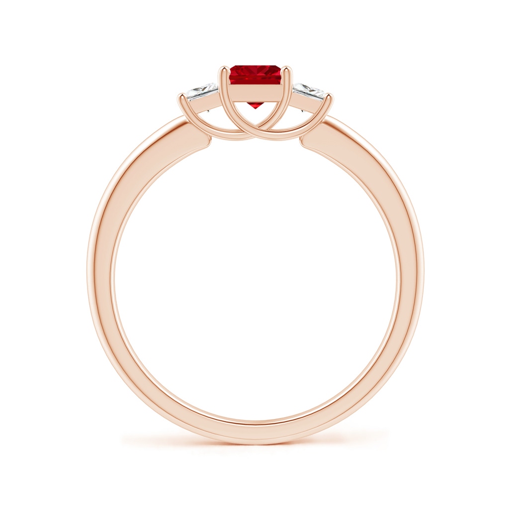4mm AAAA Square Ruby and Princess Diamond Three Stone Ring in Rose Gold - side_1