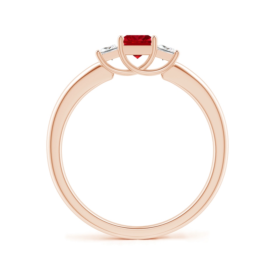 4mm AAAA Square Ruby and Princess Diamond Three Stone Ring in Rose Gold side-1