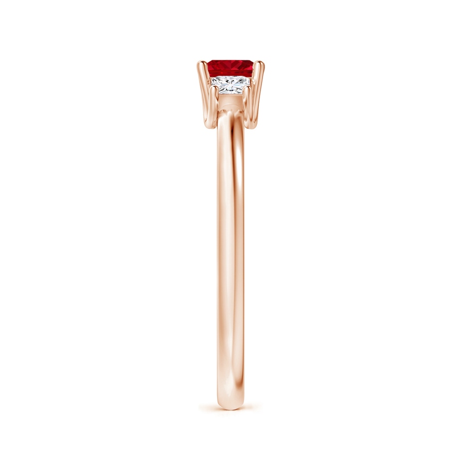 4mm AAAA Square Ruby and Princess Diamond Three Stone Ring in Rose Gold side-2