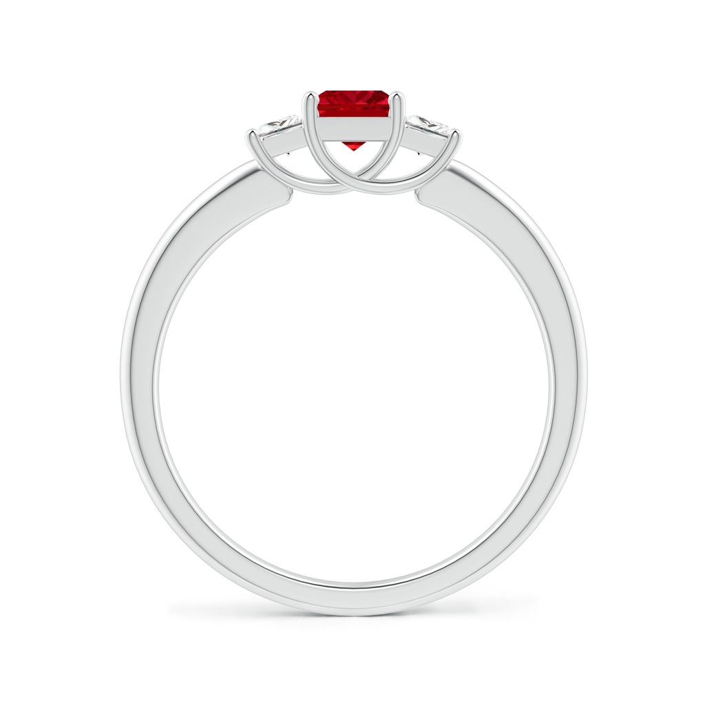 4mm AAAA Square Ruby and Princess Diamond Three Stone Ring in White Gold - side_1