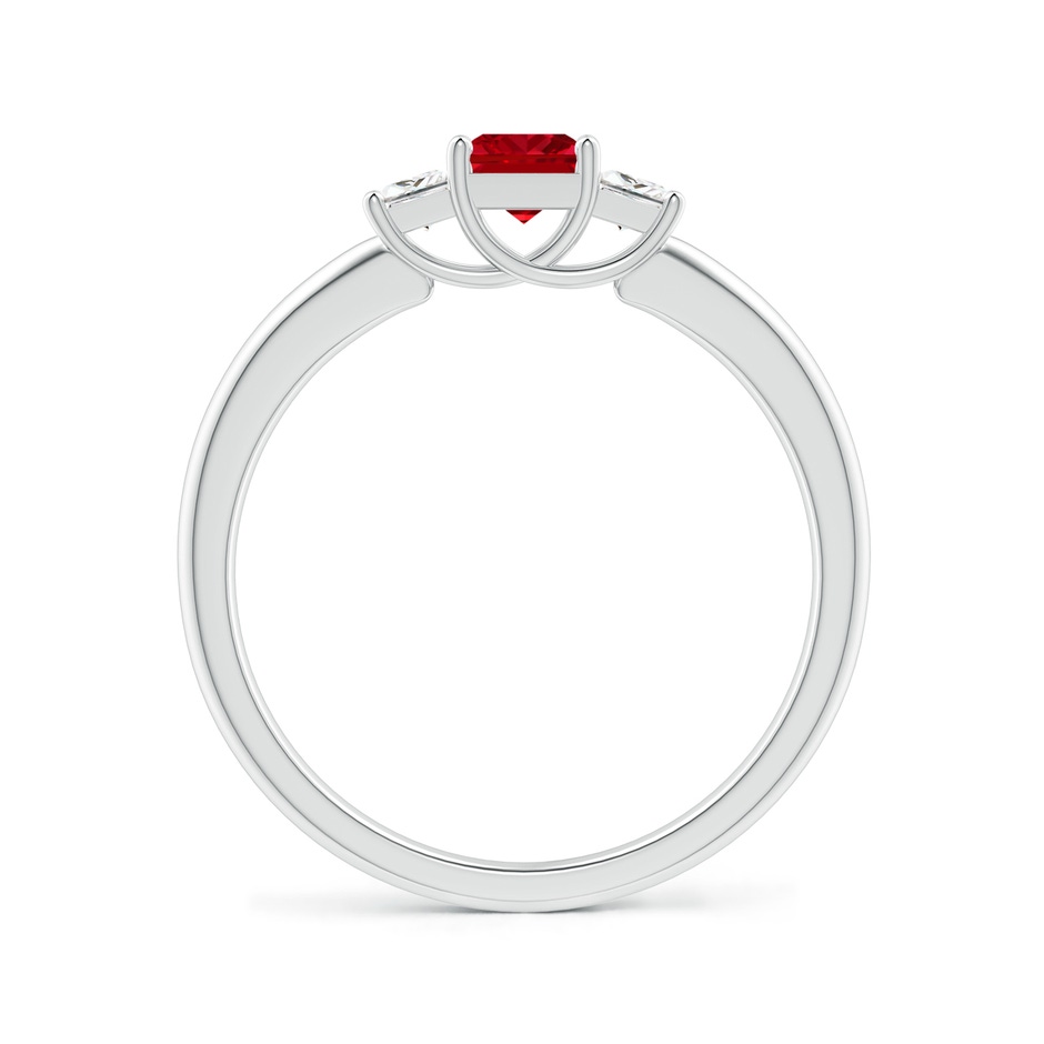 4mm Lab-Grown Square Ruby and Princess Diamond Three Stone Ring in White Gold side-1