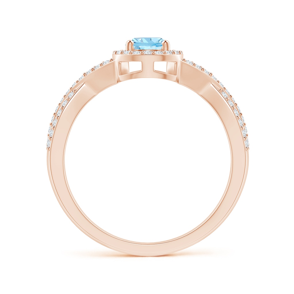 6x4mm AAAA Twist Shank Pear Aquamarine Ring with Diamond Halo in Rose Gold Side-1