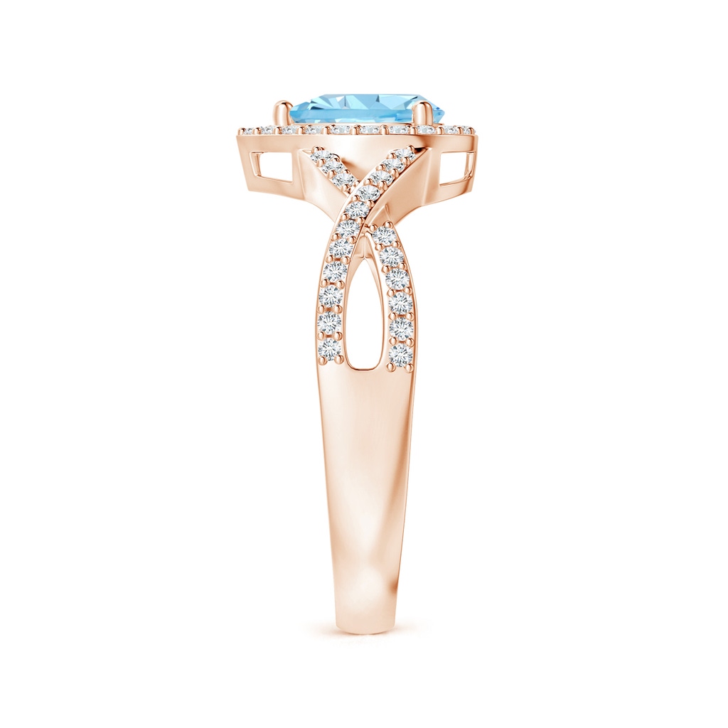6x4mm AAAA Twist Shank Pear Aquamarine Ring with Diamond Halo in Rose Gold Side-2