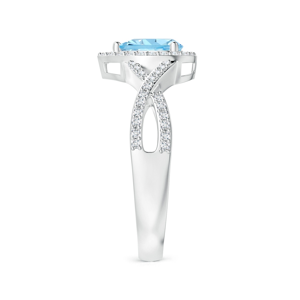 6x4mm AAAA Twist Shank Pear Aquamarine Ring with Diamond Halo in White Gold Side-2