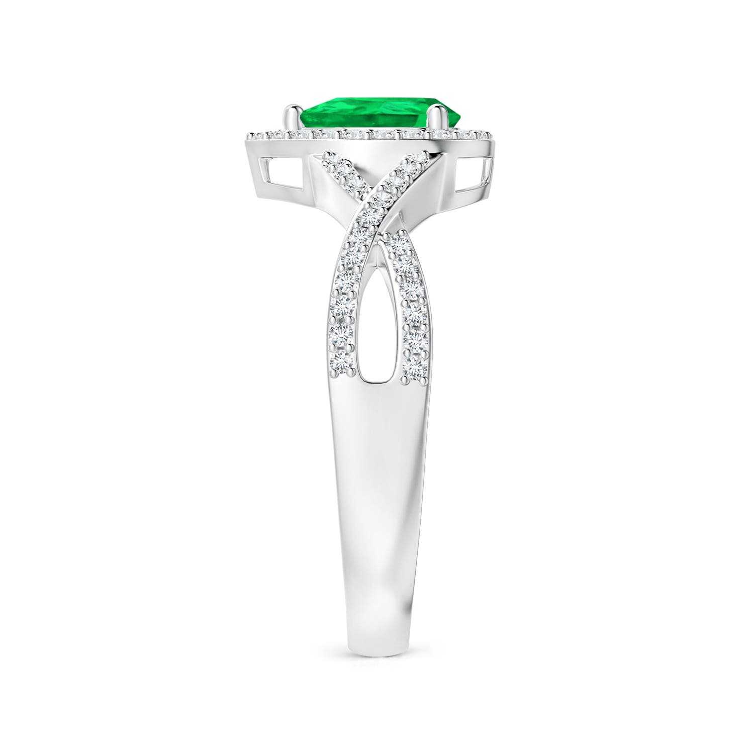 6x4mm AAA Twist Shank Pear Emerald Ring with Diamond Halo in 18K White Gold - side 5