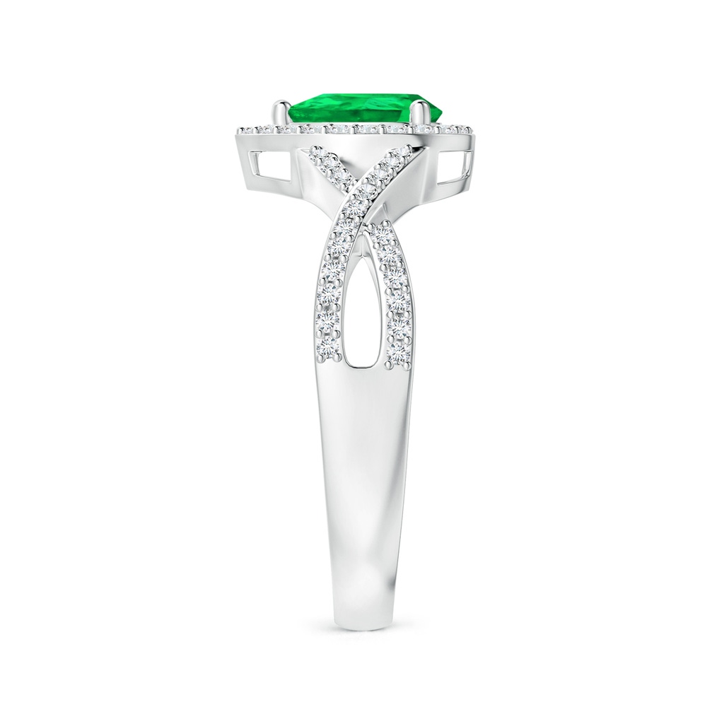 6x4mm AAA Twist Shank Pear Emerald Ring with Diamond Halo in White Gold Side-2