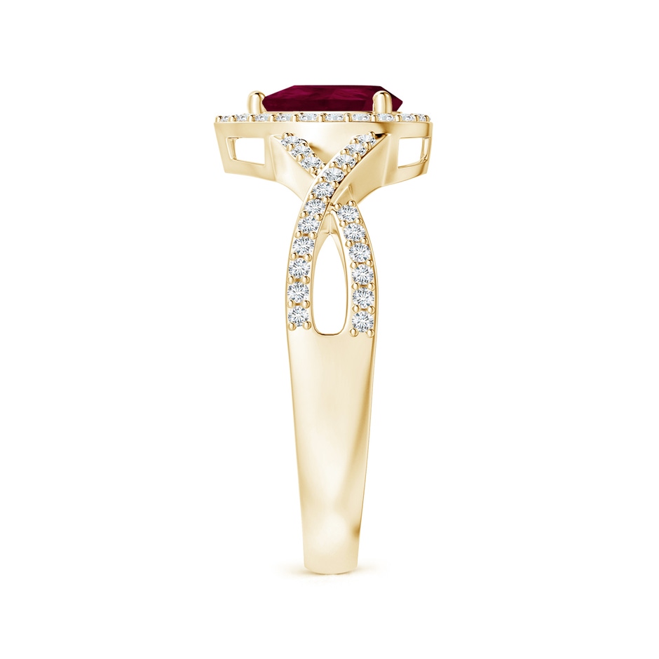 6x4mm A Twist Shank Pear Ruby Ring with Diamond Halo in Yellow Gold side-2
