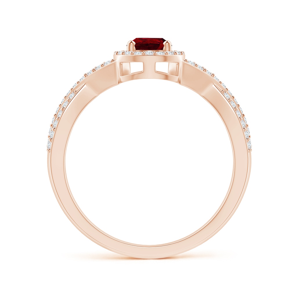 6x4mm AAAA Twist Shank Pear Ruby Ring with Diamond Halo in Rose Gold - side_1