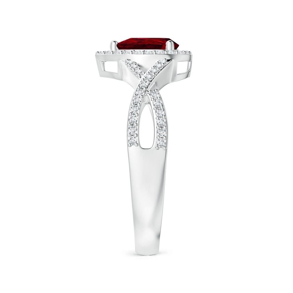 6x4mm AAAA Twist Shank Pear Ruby Ring with Diamond Halo in White Gold Side-2