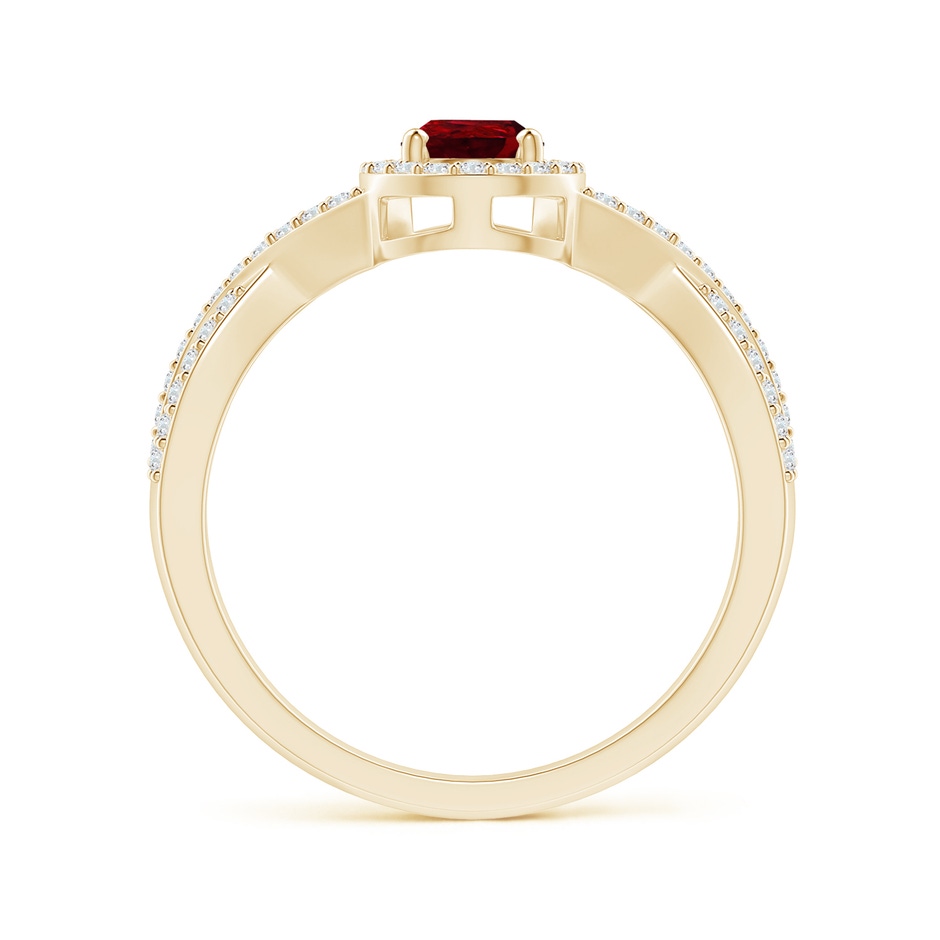 6x4mm AAAA Twist Shank Pear Ruby Ring with Diamond Halo in Yellow Gold side-1