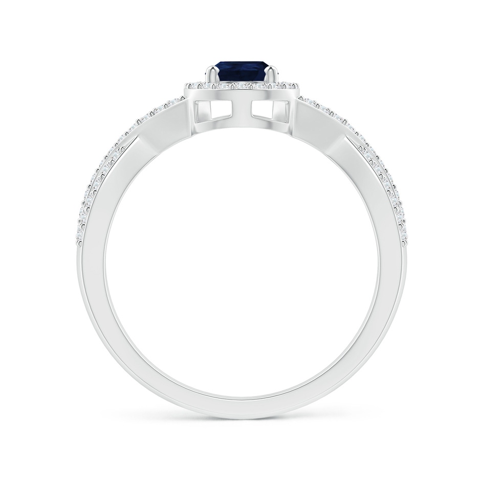 6x4mm A Twist Shank Pear Blue Sapphire Ring with Diamond Halo in White Gold side-1