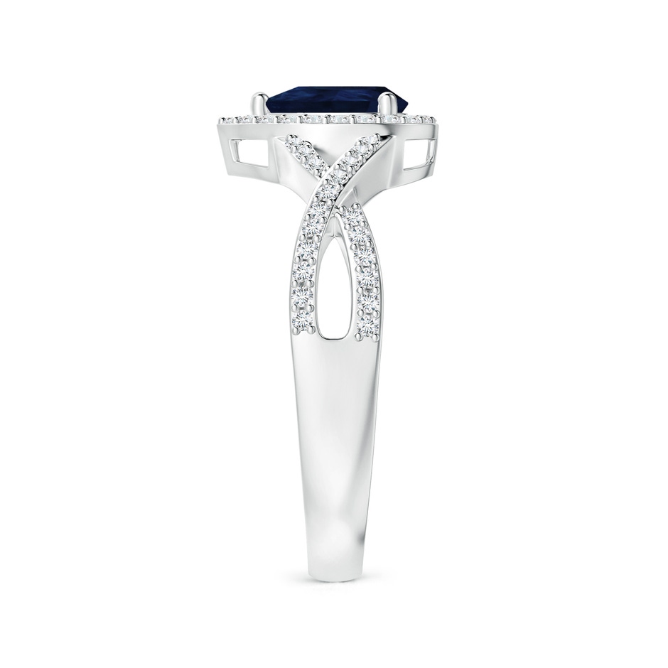 6x4mm A Twist Shank Pear Blue Sapphire Ring with Diamond Halo in White Gold side-2