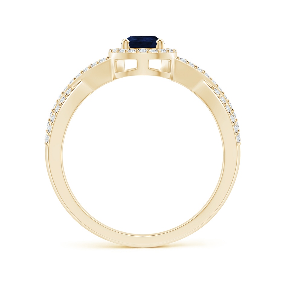 6x4mm A Twist Shank Pear Blue Sapphire Ring with Diamond Halo in Yellow Gold side-1