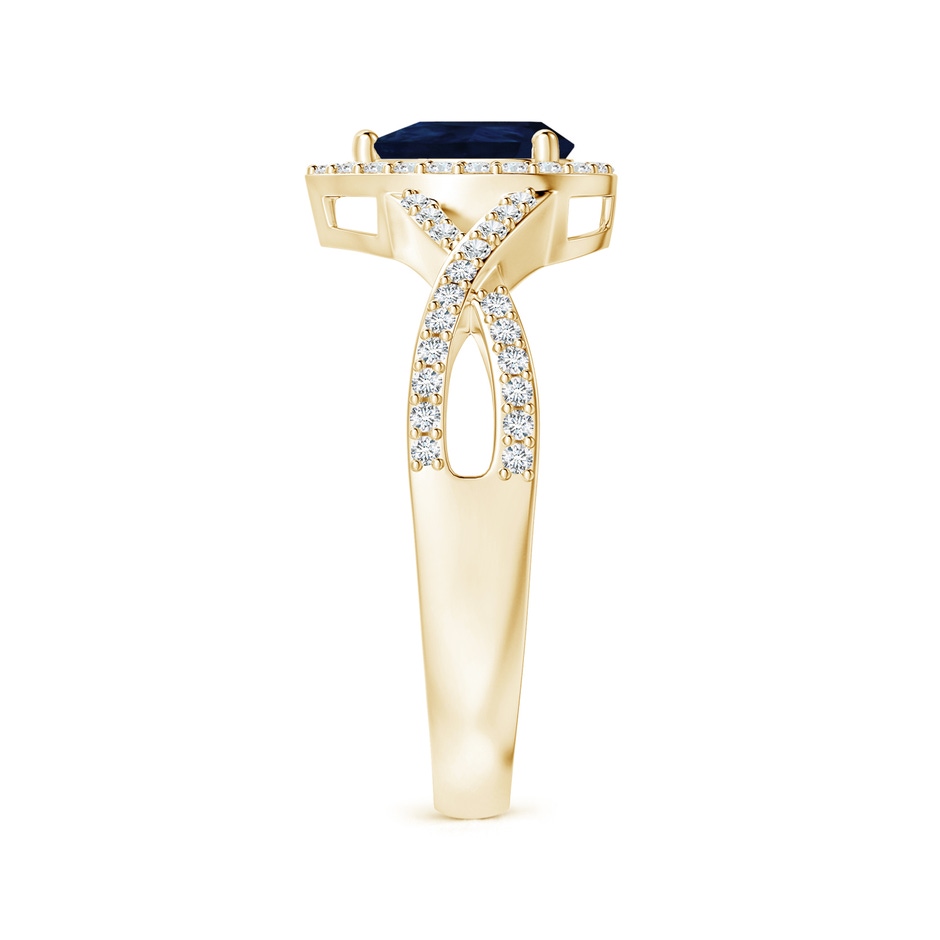 6x4mm A Twist Shank Pear Blue Sapphire Ring with Diamond Halo in Yellow Gold side-2