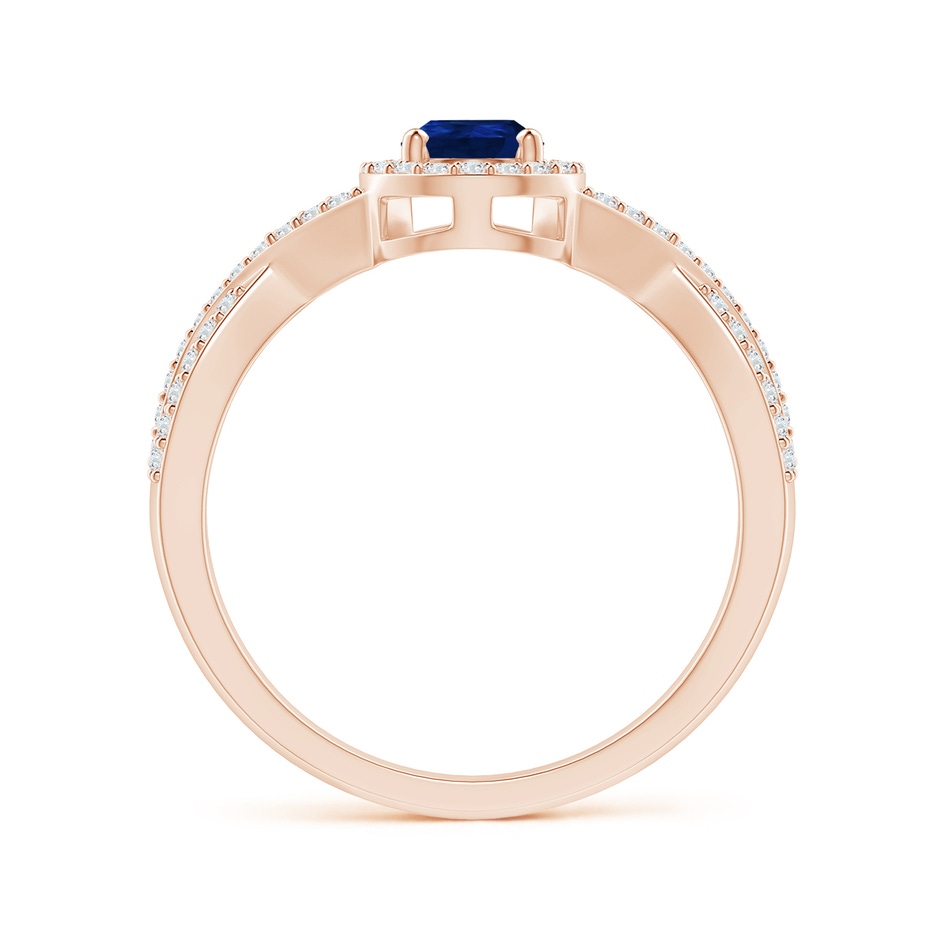 6x4mm AA Twist Shank Pear Blue Sapphire Ring with Diamond Halo in Rose Gold side-1