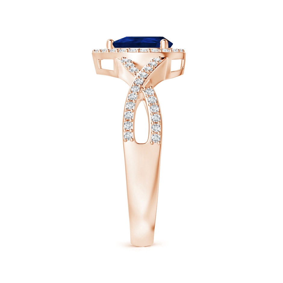 6x4mm AA Twist Shank Pear Blue Sapphire Ring with Diamond Halo in Rose Gold side-2