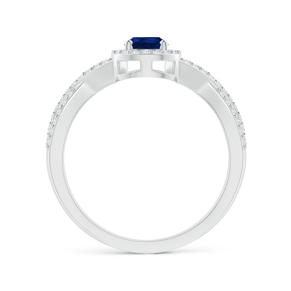 6x4mm AA Twist Shank Pear Blue Sapphire Ring with Diamond Halo in White Gold side-1