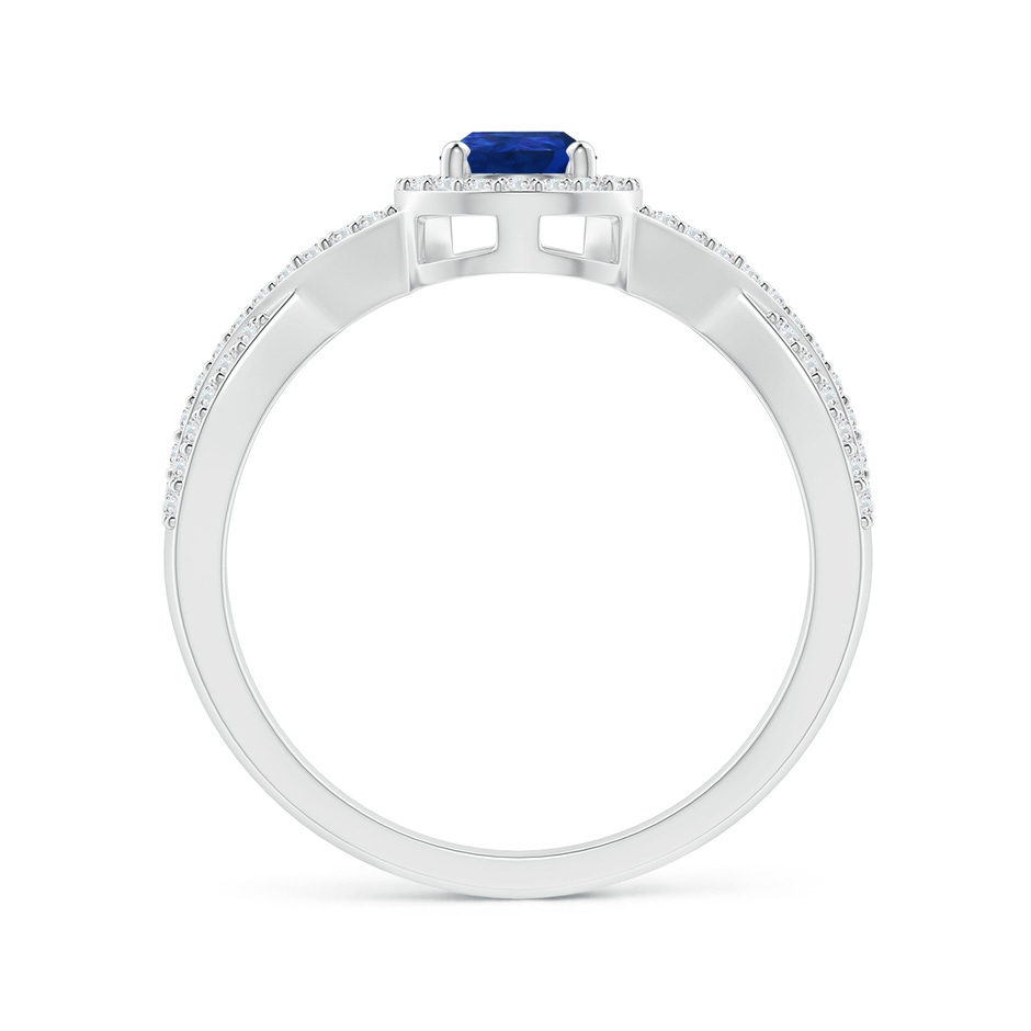 6x4mm AAA Twist Shank Pear Blue Sapphire Ring with Diamond Halo in P950 Platinum side-1