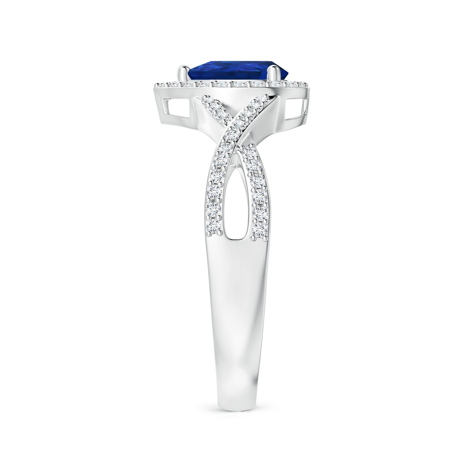 6x4mm AAA Twist Shank Pear Blue Sapphire Ring with Diamond Halo in P950 Platinum side-2