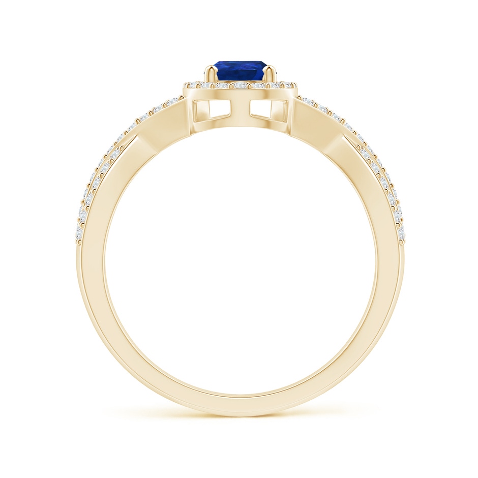 6x4mm AAA Twist Shank Pear Blue Sapphire Ring with Diamond Halo in Yellow Gold side-1