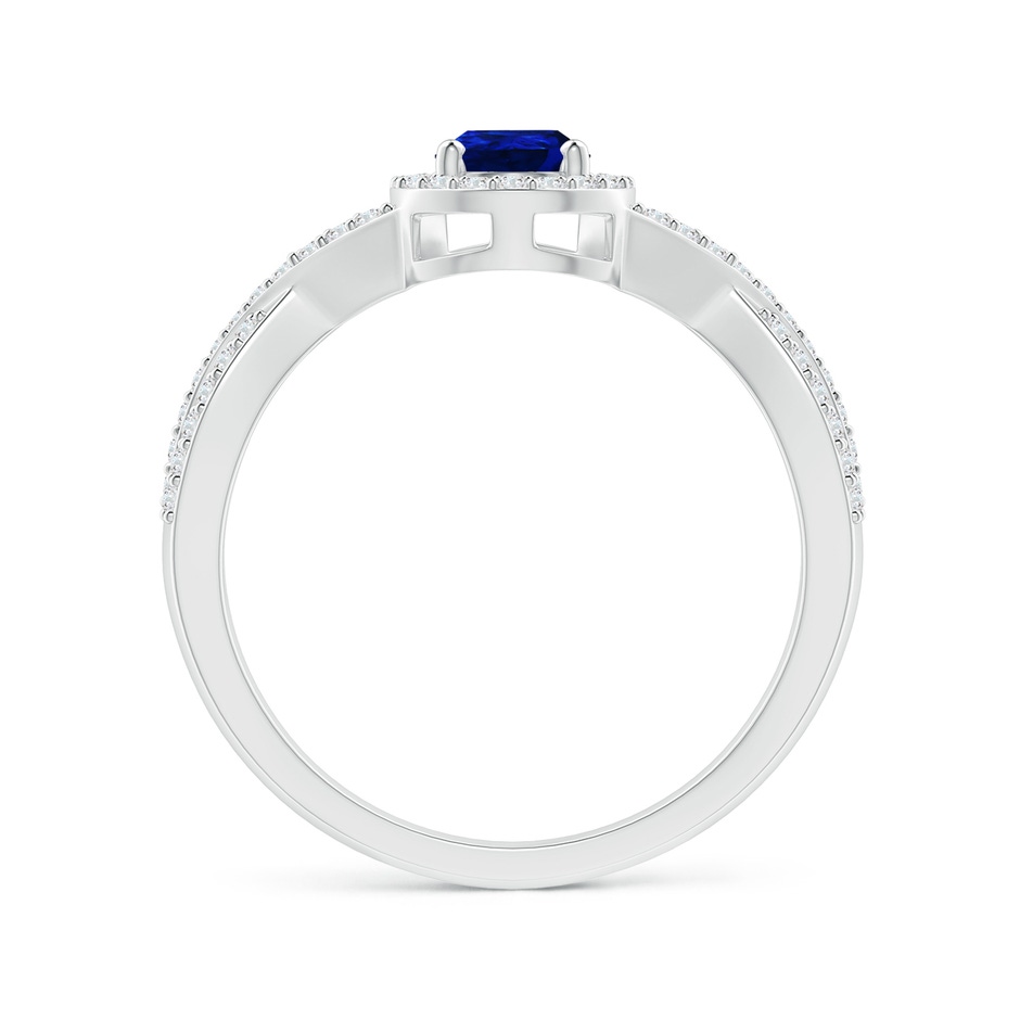 6x4mm AAAA Twist Shank Pear Blue Sapphire Ring with Diamond Halo in P950 Platinum side-1
