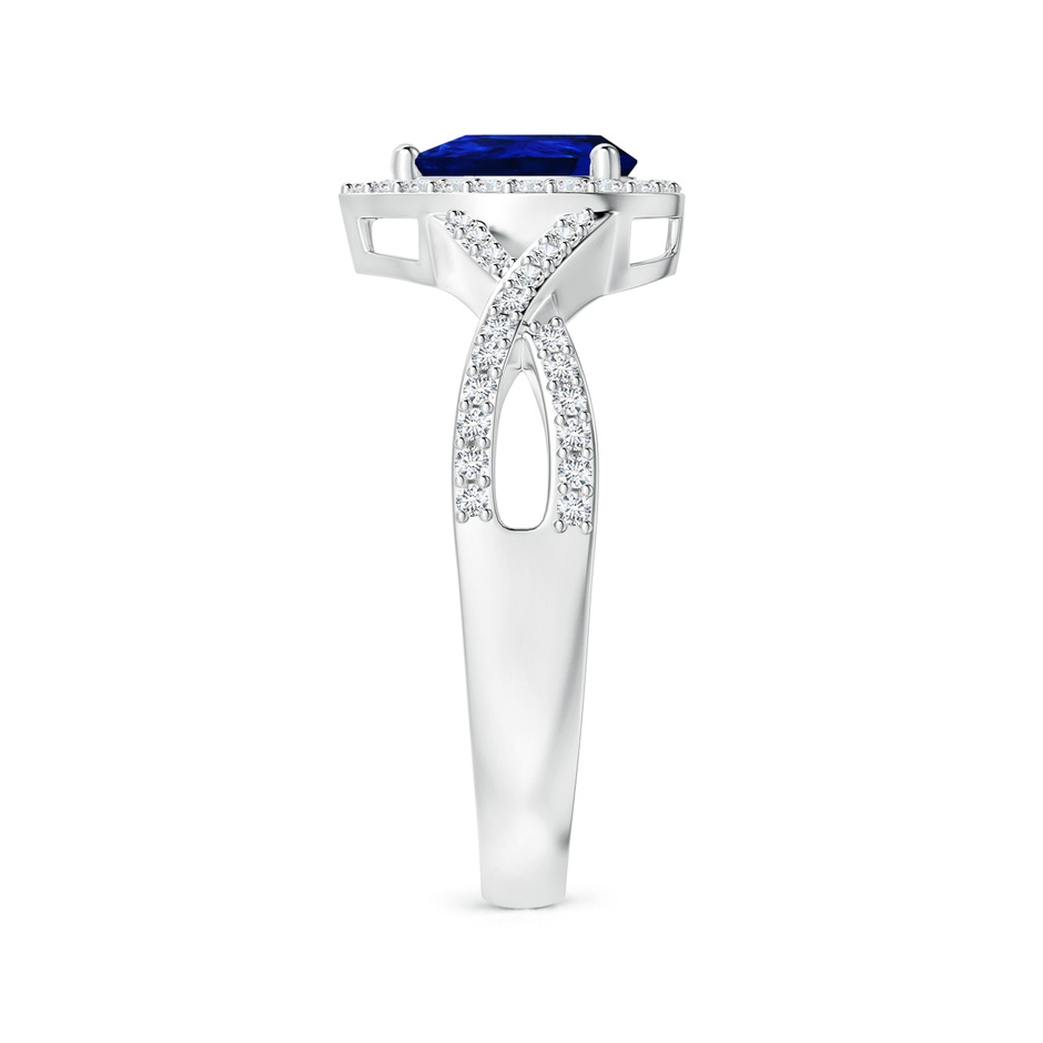 6x4mm AAAA Twist Shank Pear Blue Sapphire Ring with Diamond Halo in P950 Platinum side-2