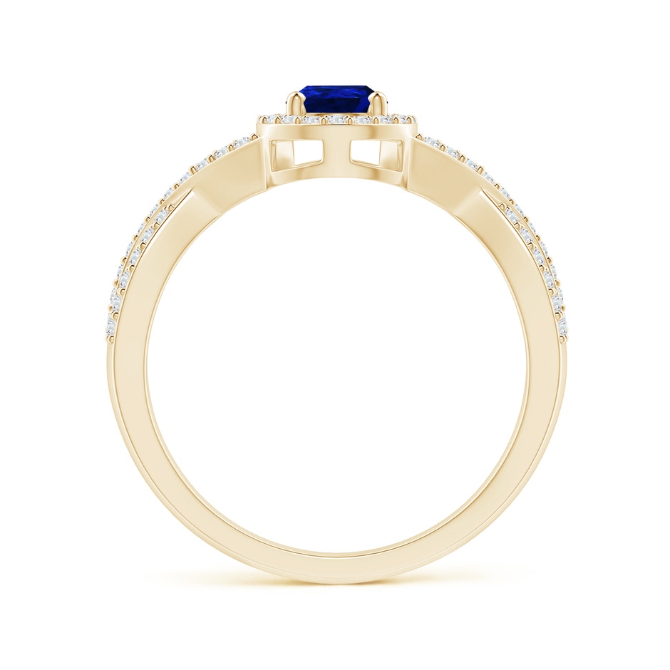 6x4mm AAAA Twist Shank Pear Blue Sapphire Ring with Diamond Halo in Yellow Gold side-1