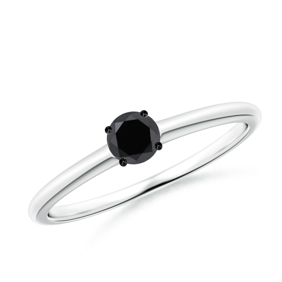4mm AA Round Black Diamond Solitaire Engagement Ring in White Gold 