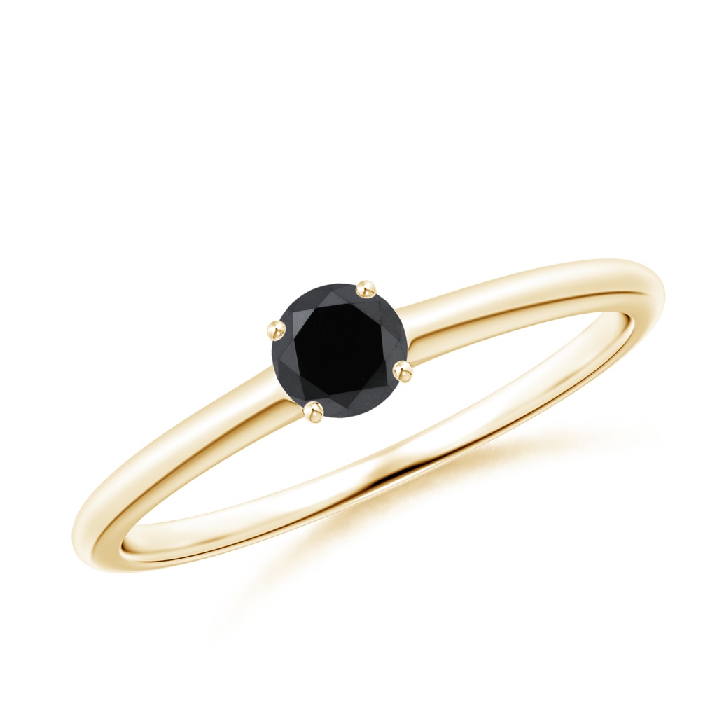 4mm AA Round Black Diamond Solitaire Engagement Ring in Yellow Gold