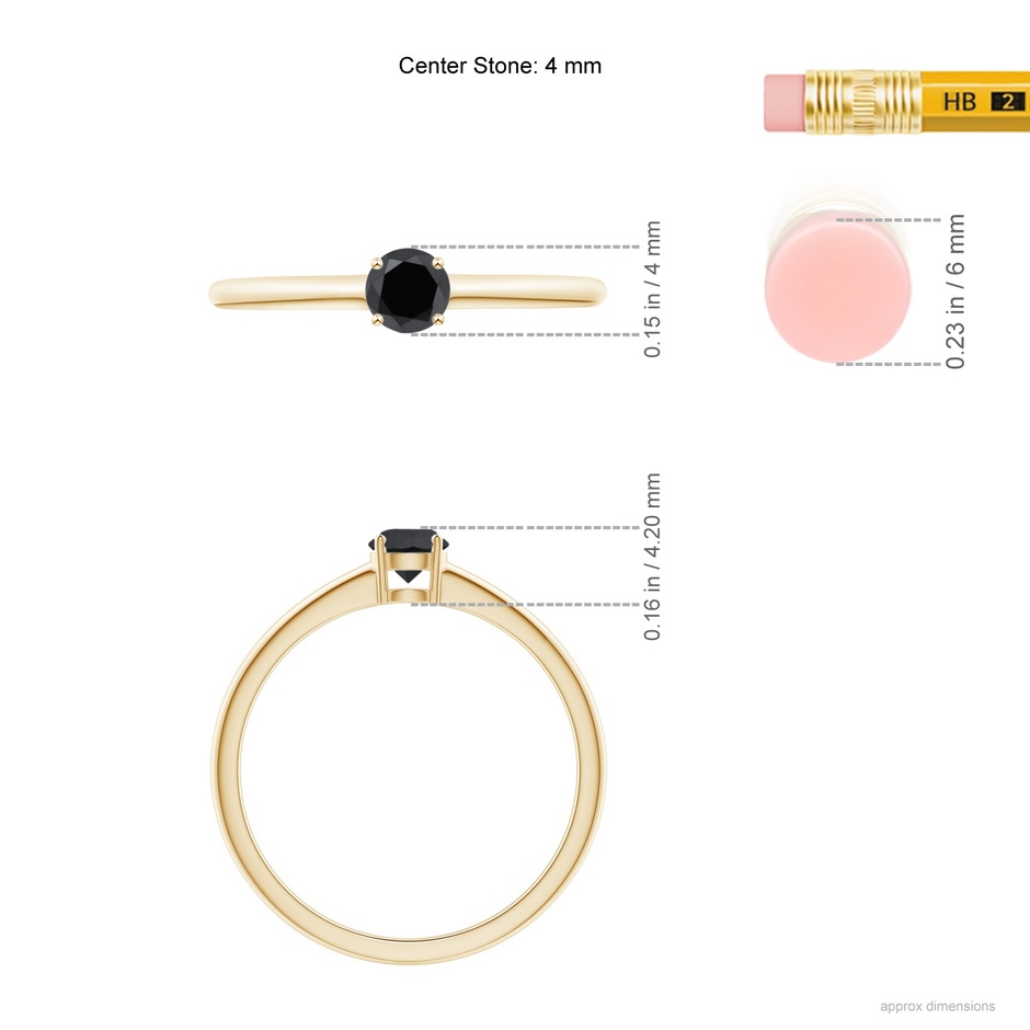 4mm AA Round Black Diamond Solitaire Engagement Ring in Yellow Gold ruler