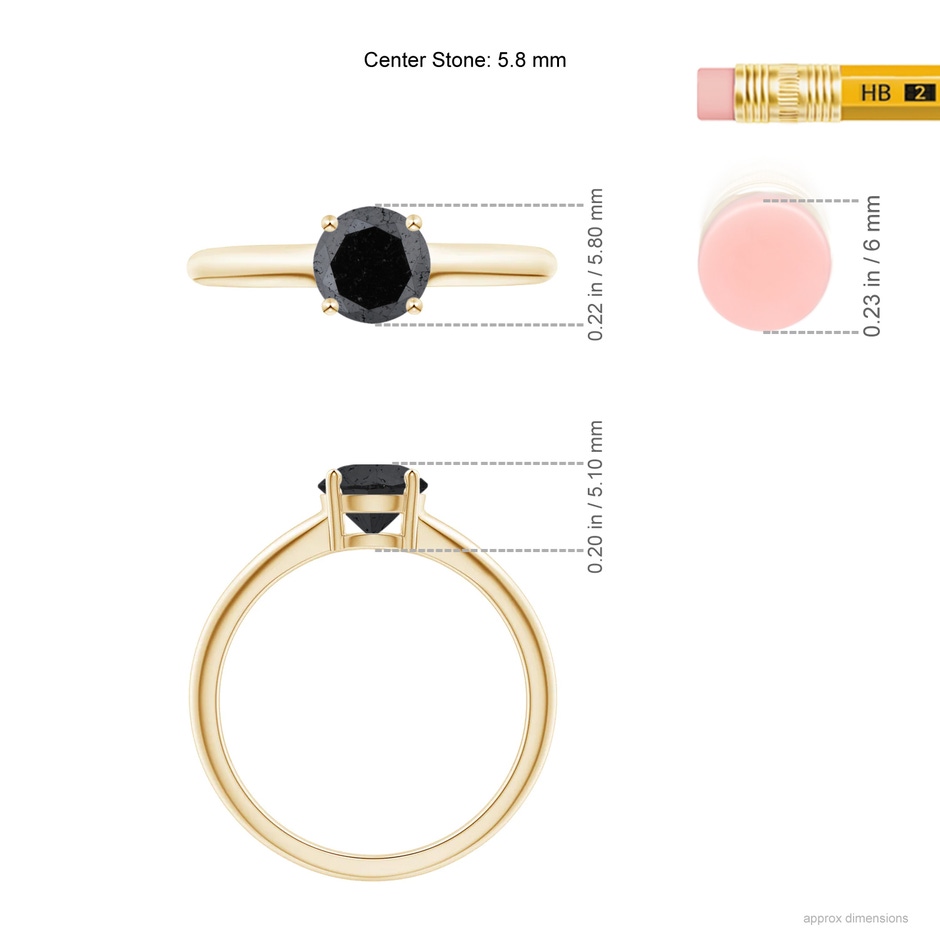 5.8mm A Round Black Diamond Solitaire Engagement Ring in Yellow Gold ruler