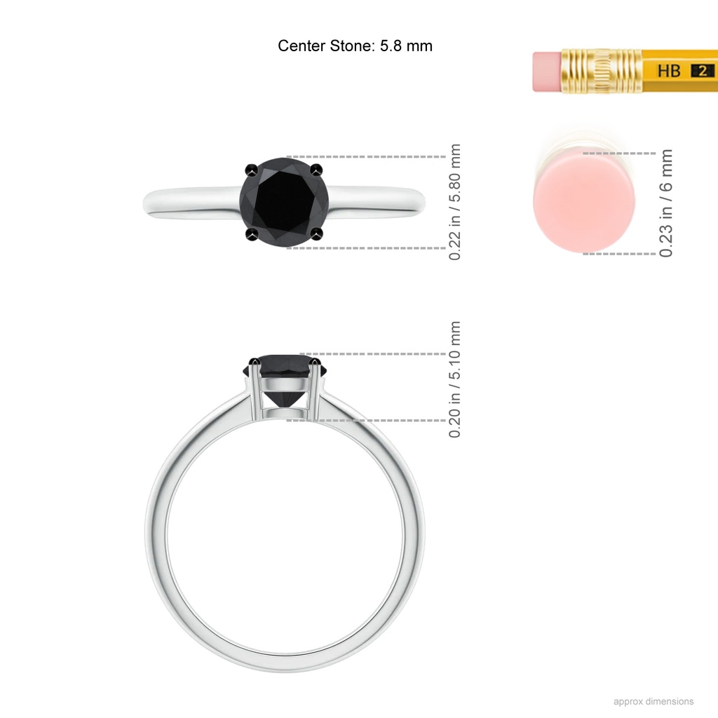 5.8mm AA Round Black Diamond Solitaire Engagement Ring in P950 Platinum ruler
