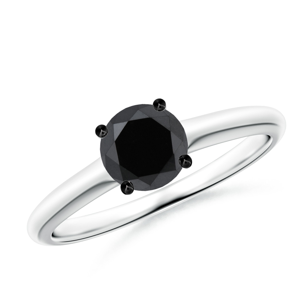 5.8mm AA Round Black Diamond Solitaire Engagement Ring in White Gold