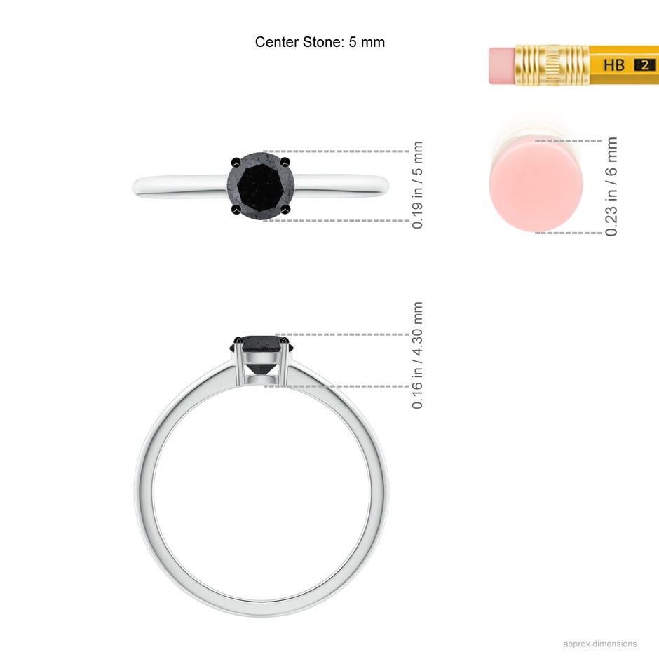 5mm A Round Black Diamond Solitaire Engagement Ring in White Gold ruler
